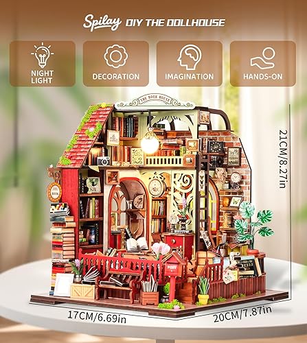 Miniatura 6 de SPILAY Casa de muñecas DIY kit de muebles de madera en miniatura, mini casa de muñecas hecha a mano con caja de música y LED, escala 124 artesanía