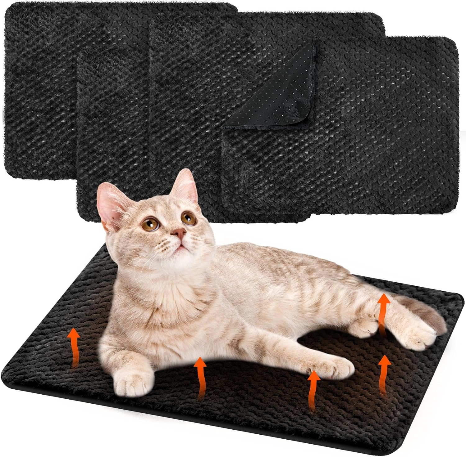 Drydiet 4 Pcs Self Heating Cat Pad Self Warming Cat Bed Dog Heating Pad Washable Thermal Pet Mat for Indoor Outdoor Pet 16 x 20 Inch Removable Non Slip(Black)