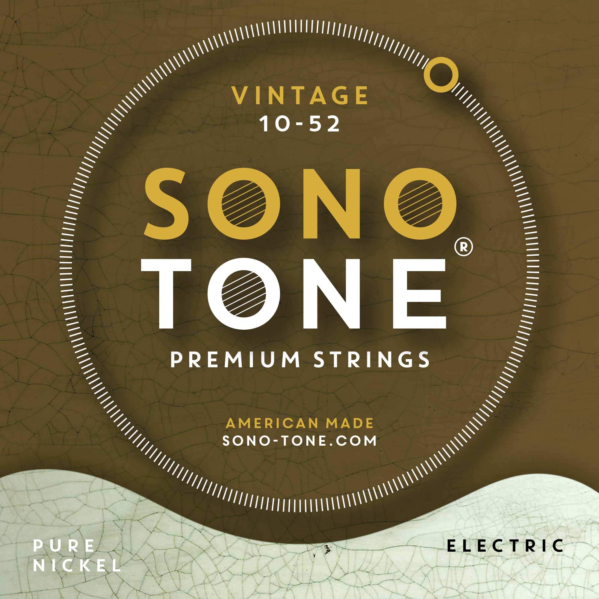 Vintage, 10-52, Custom, Electric Guitar Strings, Pure Nickel Wrap, Hand-Wound, Hex Core, Pure, Warm, Authentic Tone, American Made