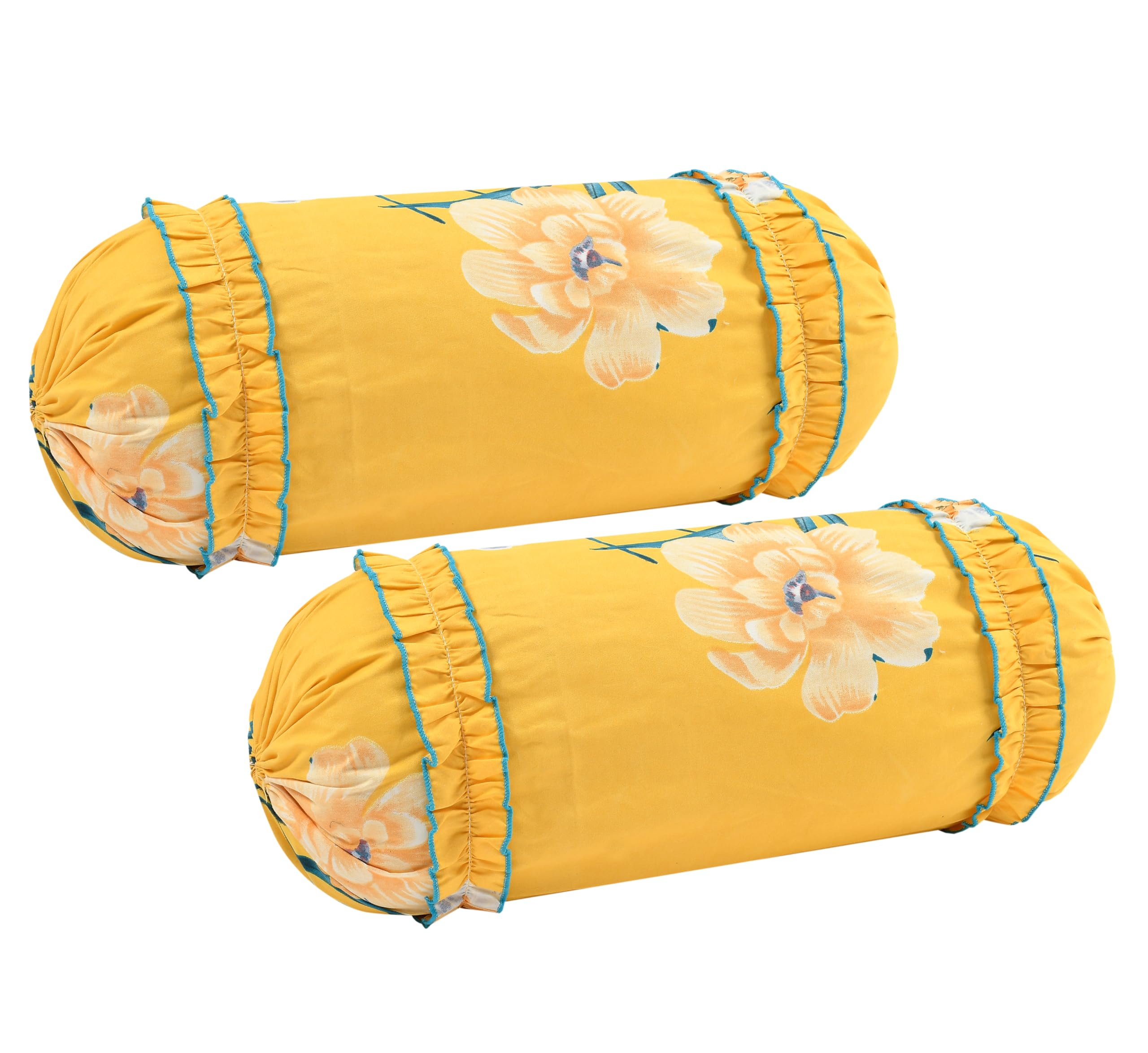 Tessile India Printed Polycotton Bolster Cover Set(Not Bolster) - Set of 2, 16x32 Inches, Tie Closure, Stylish Home Décor Accent for Comfort and Elegance (Yellow)-image-23