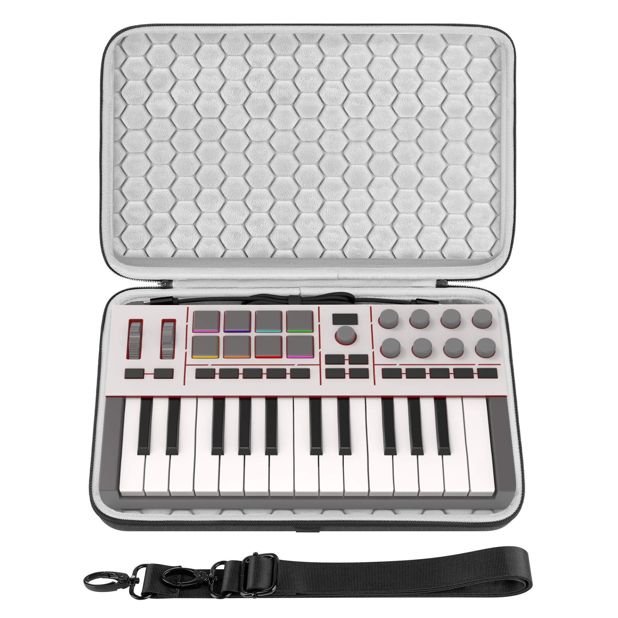 Geekria Twarda walizka podróżna, kompatybilna z Akai Professional MPK Mini IV, Novation FLkey 2 Mini 25, torba transportowa na klawiaturę kontrolera MIDI (ciemnoszary)