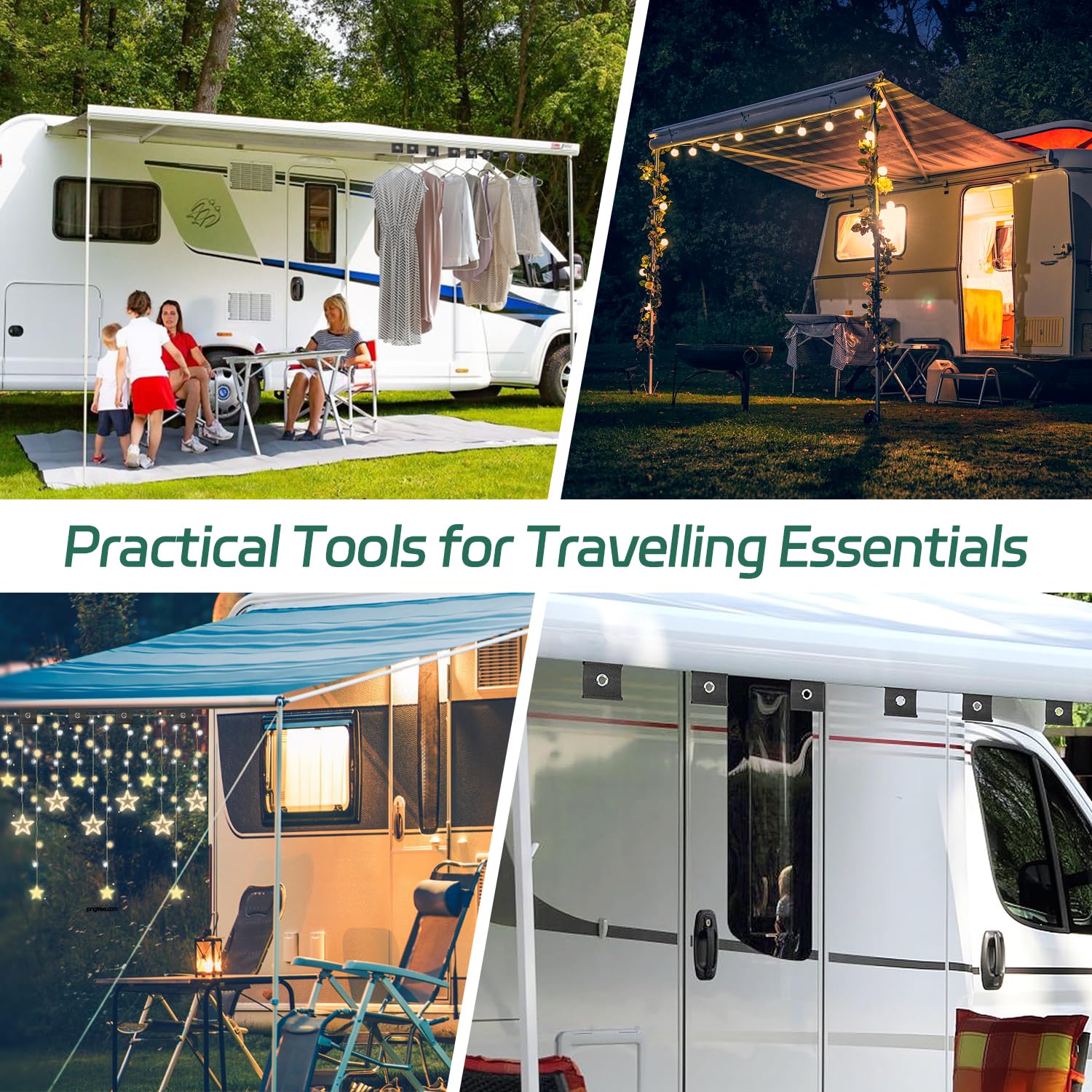 8 Crochets Passepoilés Pour Auvent De Camping-car - Installation Facile Sans Perçage - Compatible Rails 5-8mm - Noir