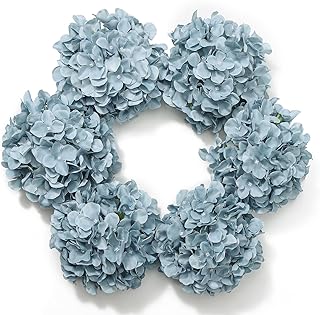 DuHouse Silk Hydrangea Artificial Flower Heads with Stems Fake Hydrangeas Flowers for DIY Wedding Centerpiece Home Decor,Pack of 6 (Dusty Blue)