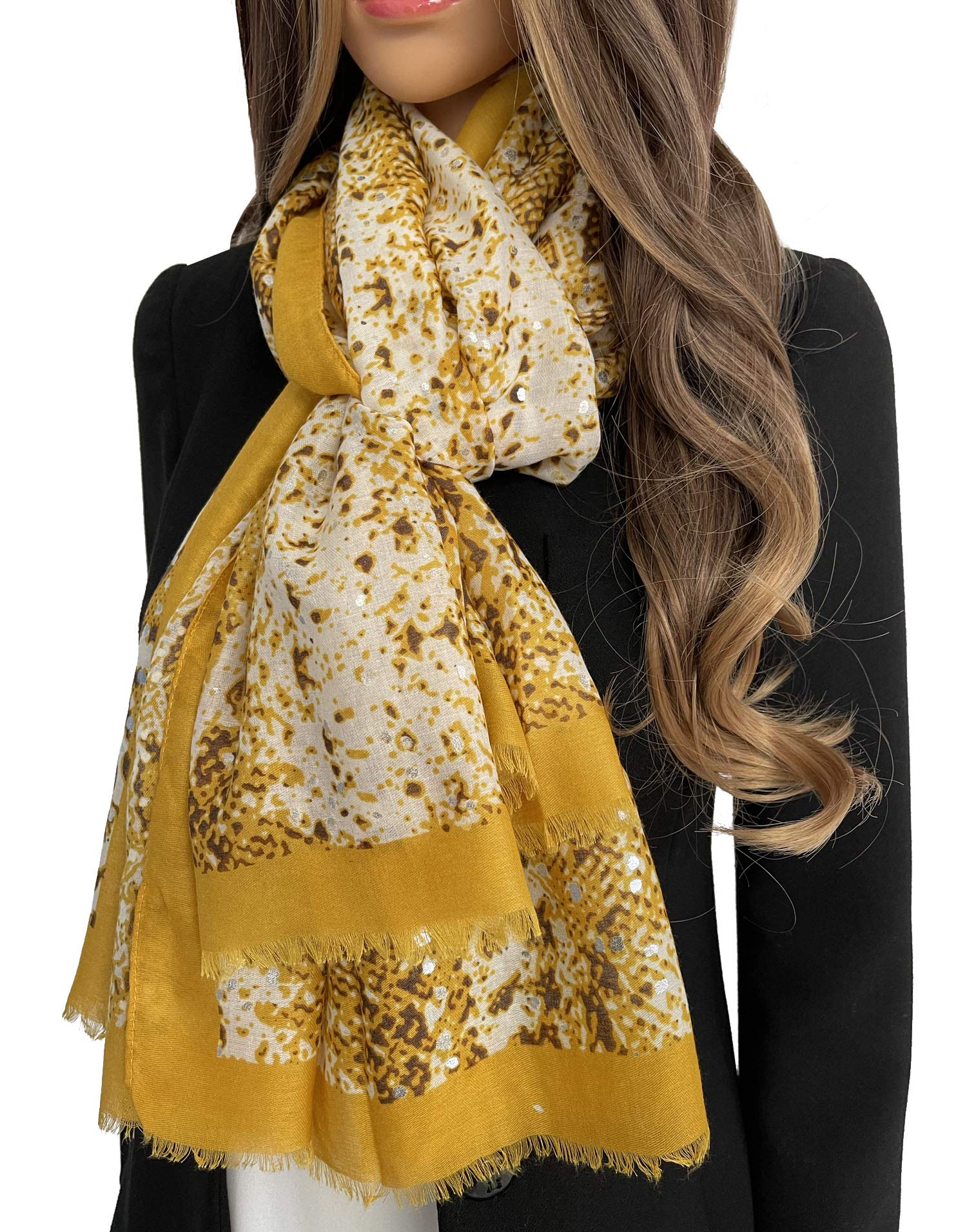 The Accessory Co. Women's Mustard Yellow Snakeskin Scarf For Leopard Print, Animal Shawl Wrap Sheer, Lightweight Scarves, Metallic Silver Pink Grey (Mustard Yellow) Large
