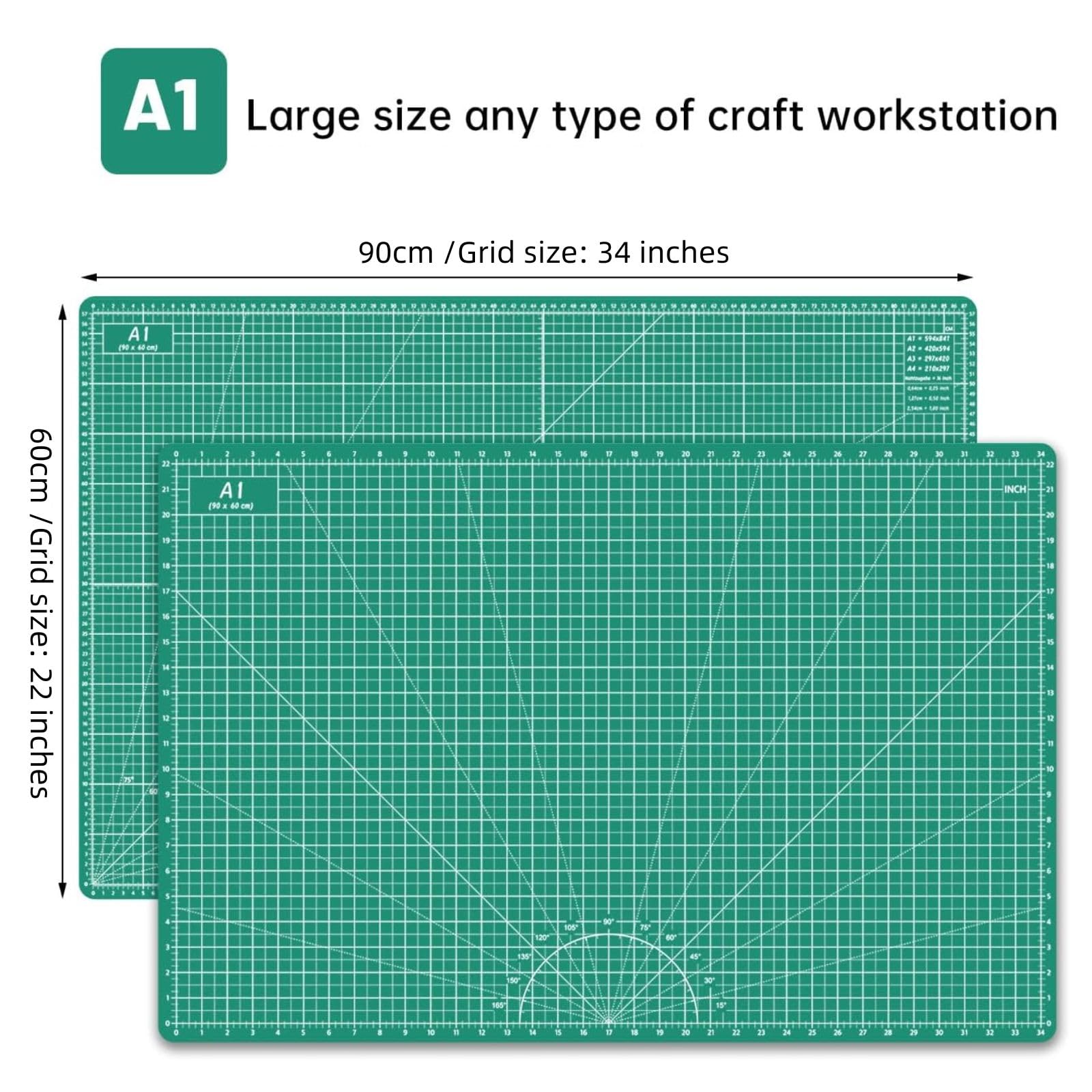 Headley Tools Pogrubiona, samonaprawiająca się mata do cięcia, obrotowa mata do szycia A1, dwustronna 5-warstwowa deska do krojenia na stół, do pikowania, hobby, 61 x 81 cm, zielona