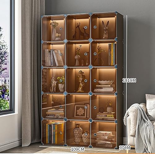 Miniatura 9 de EXCEI Armario de plástico con puertas gabinete de almacenamiento utilitario para oficina sala de estar organizador de almacenamiento de cubos