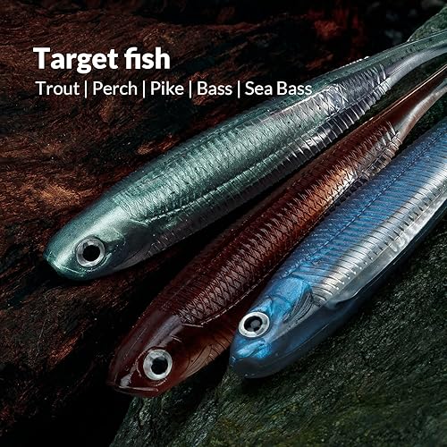 Miniatura 7 de QualyQualy Señuelo de plástico suave para la cola de la pala, para el sábalo, para el sábalo, para la cola de remo, para lubina, trucha, lucioperca,