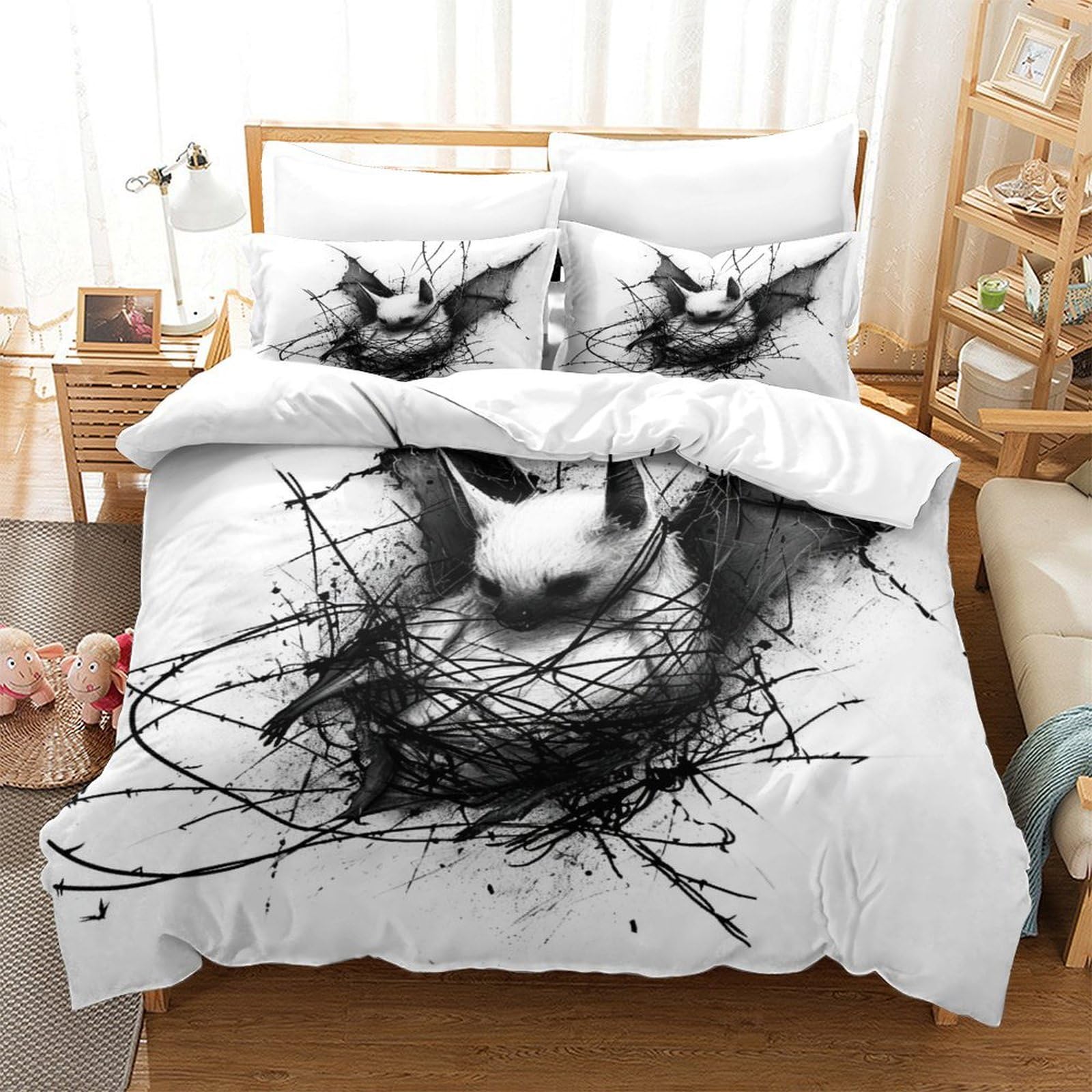 P1S9U7W5Y Abstract 3D Printed Owl Duvet Cover Set 3pcs Microfiber Owl Bedding Set King