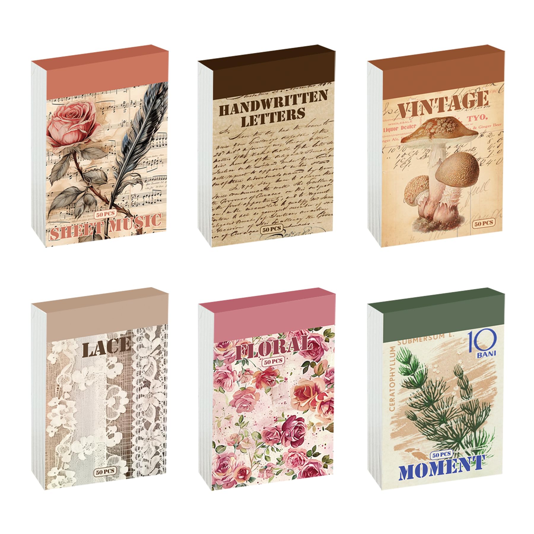 300 pezzi vintage Washi adesivi libro | Ephemera - Set di 6 temi per diari, scrapbooking, bullet journal, riutilizzabili e riposizionabili