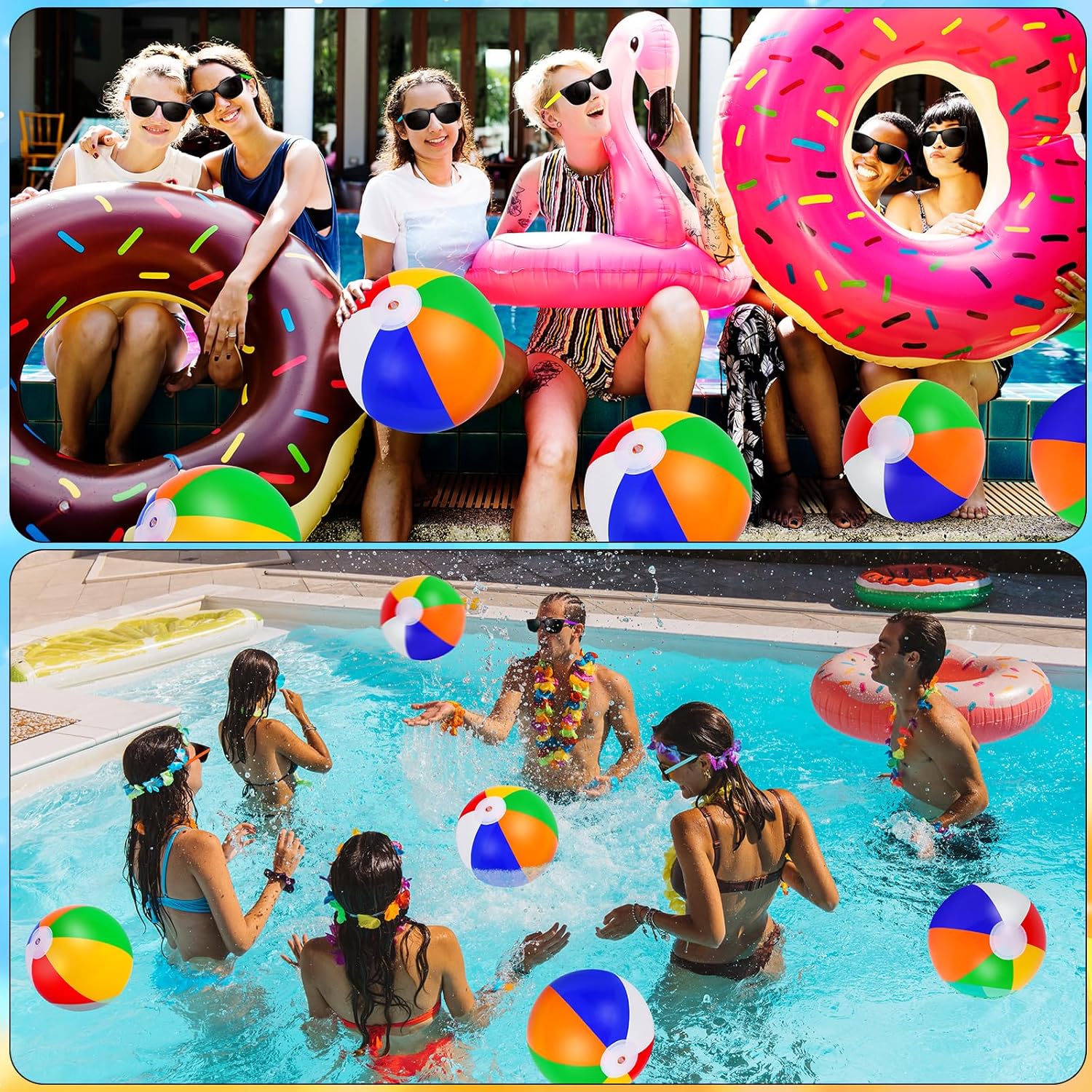 48/72 PCS Sunglasses Beach Balls Party Favors 12" Inflatable Pool Beach Balls Bulk for Kids Adults Rainbow Pool Balls Park Backyard Summer Water Birthday Parties Supplies