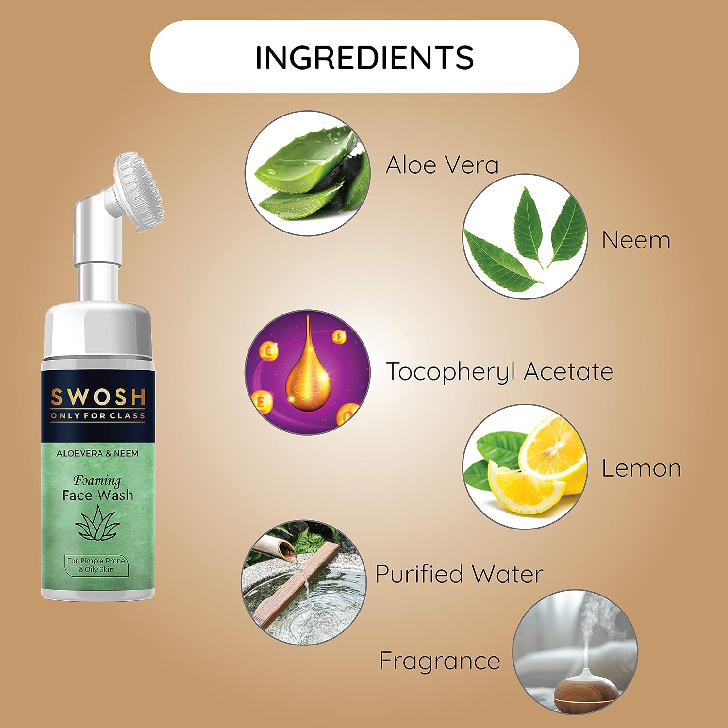 SWOSH Aloe Vera & Nem Foaming Face Wash For Pimple Prone & Oily Skin- No Parabens, Sulphate, Silicones & Color (with Built-in Face Brush), 100 ml - Image 4