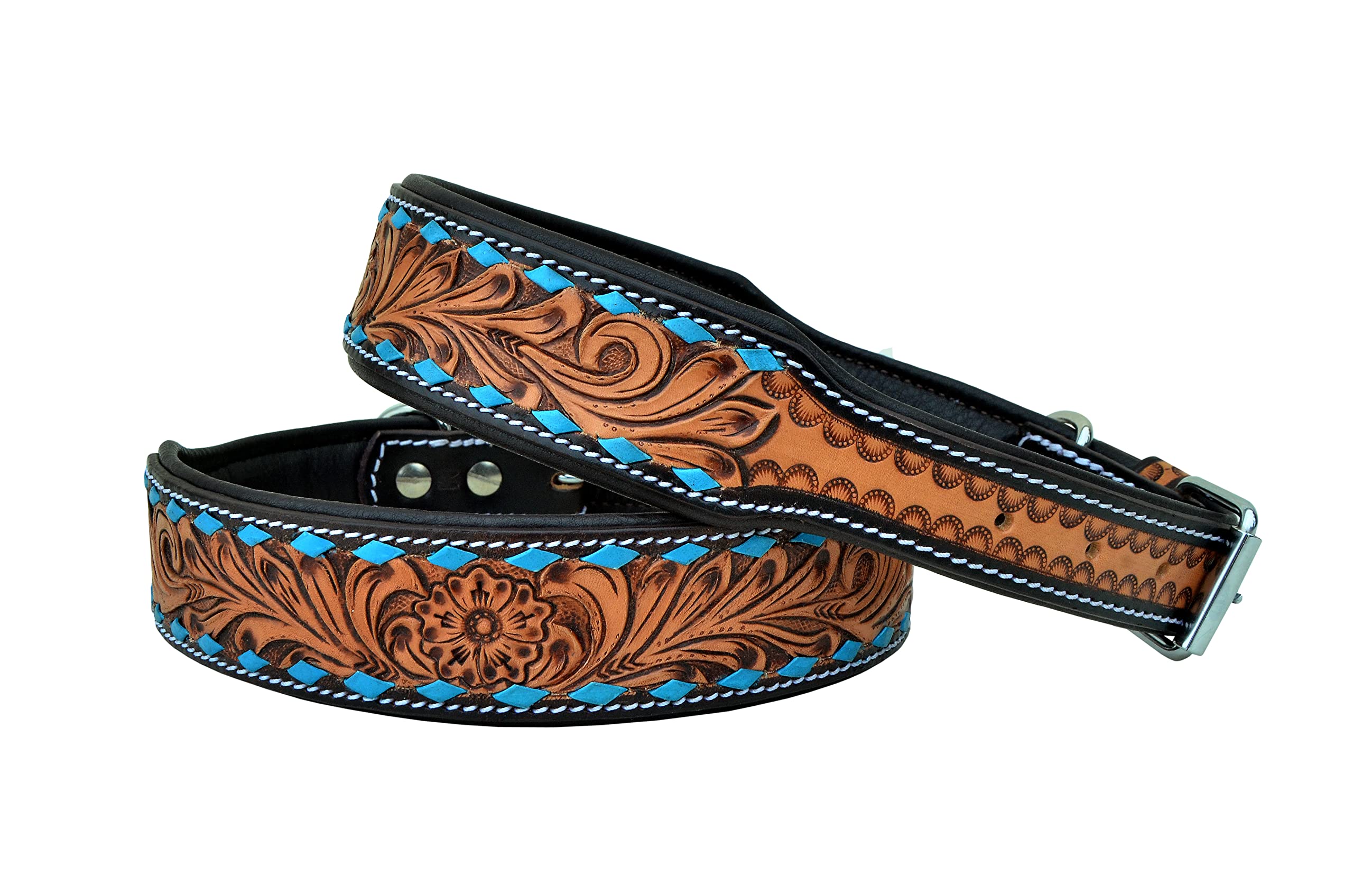 Affilare Leder-Hundehalsband, Western-Stil, strapazierfähig, handgenäht, verstellbar, gepolstert, weich für Welpen und große Hunde, 10AB103-L