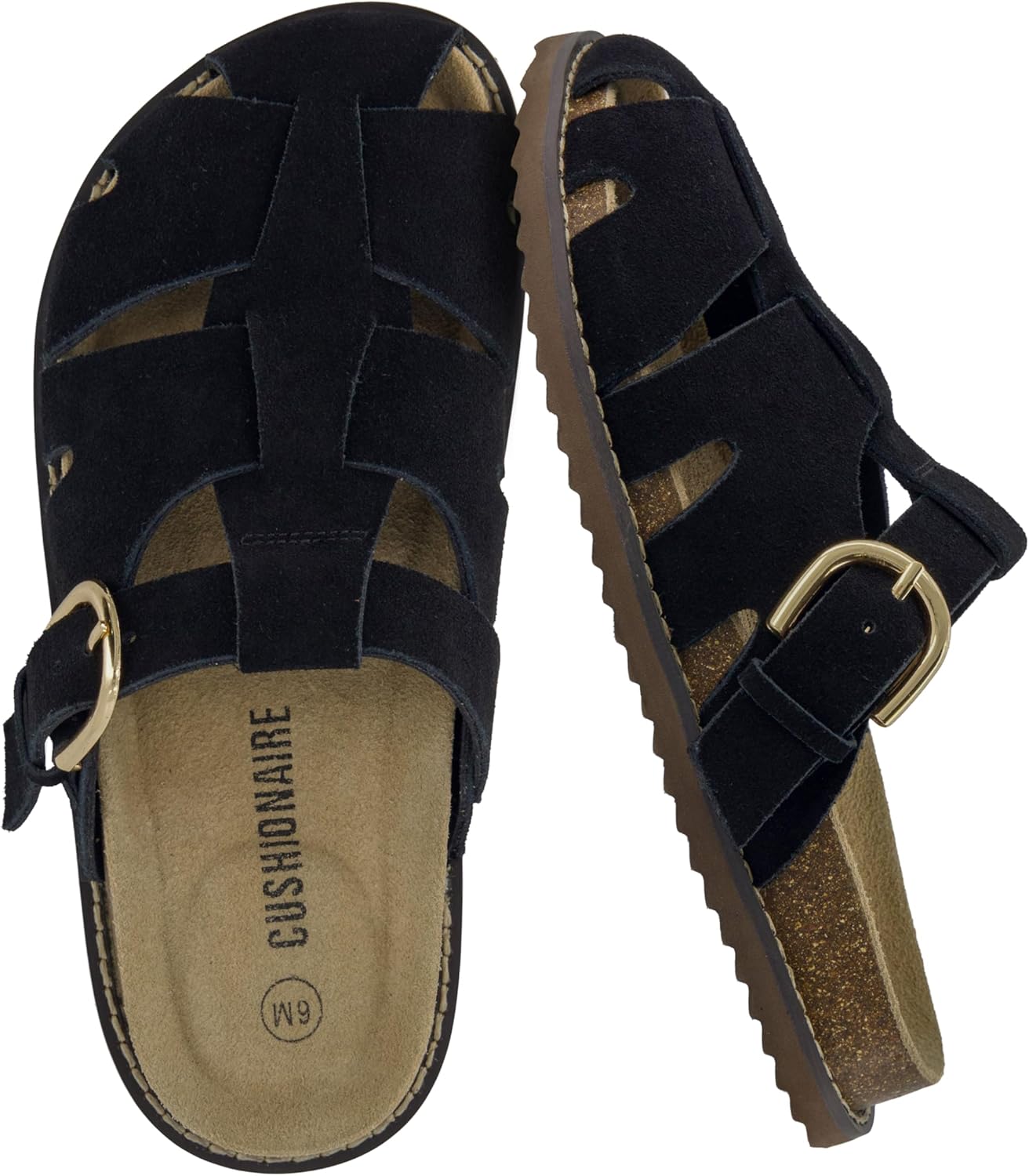 CUSHIONAIRE Benson Fisherman Sandals for Women  Suede Slip On Closed Toe Womens Clogs with Memory Foam Cork Footbed and Arch Support