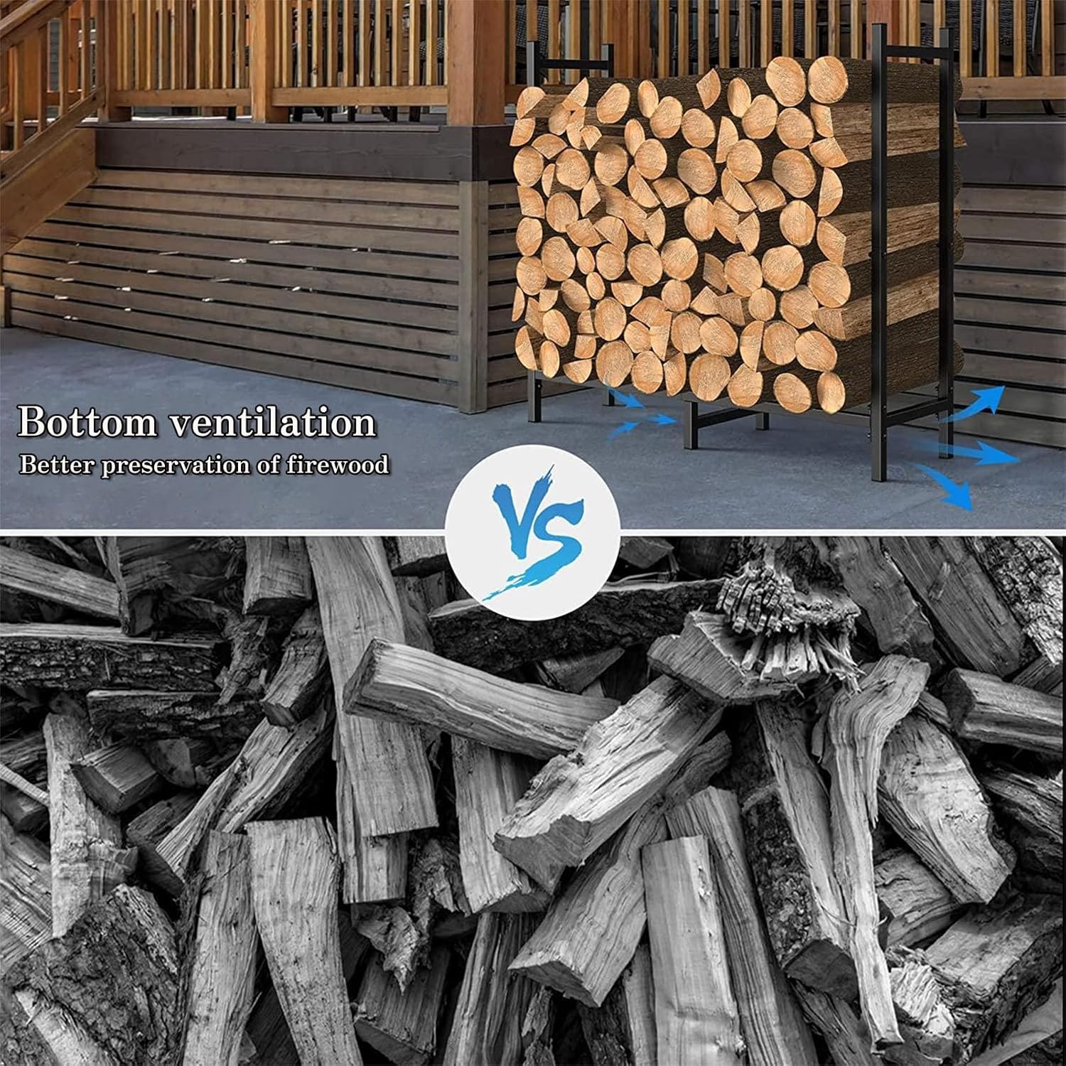 Outdoor Firewood Rack, Indoor Firewood Log Rack Holder Heavy Duty Metal Fireplace Wood Storage Holder, Log Stand Stacker Holder for Fireplace, Black 165cm
