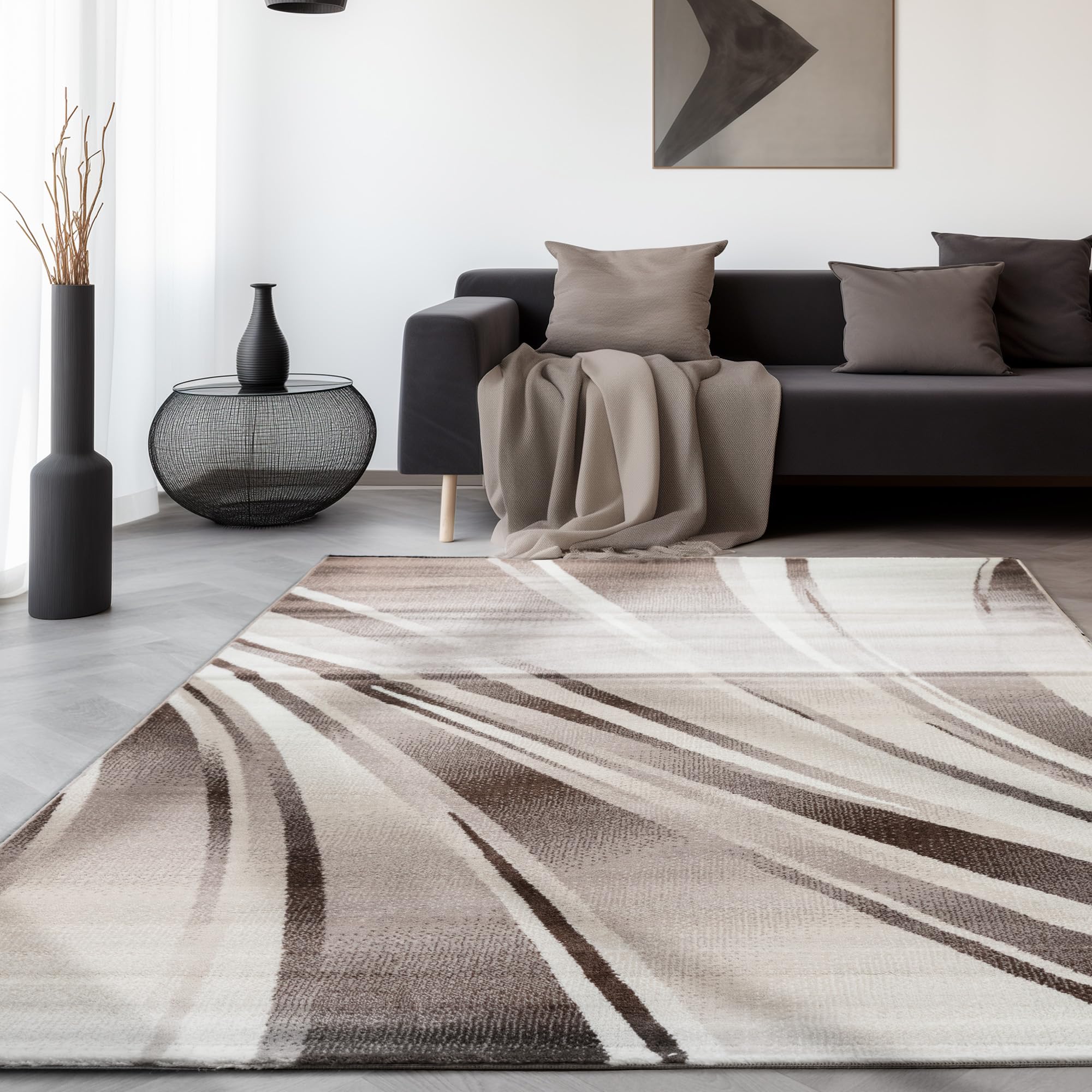 SIMPEX Teppich Wohnzimmer Modern Abstraktes Wellen Design Kurzflor Schlafzimmer Esszimmer Küche Jugendzimmer Waschbar Pflegeleicht Extra Weich