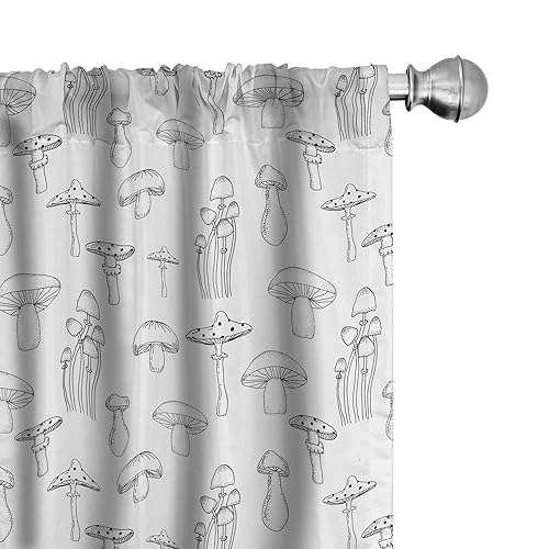 Ambesonne Mushroom Window Curtains, Pattern with Different Mushrooms Doodle Style