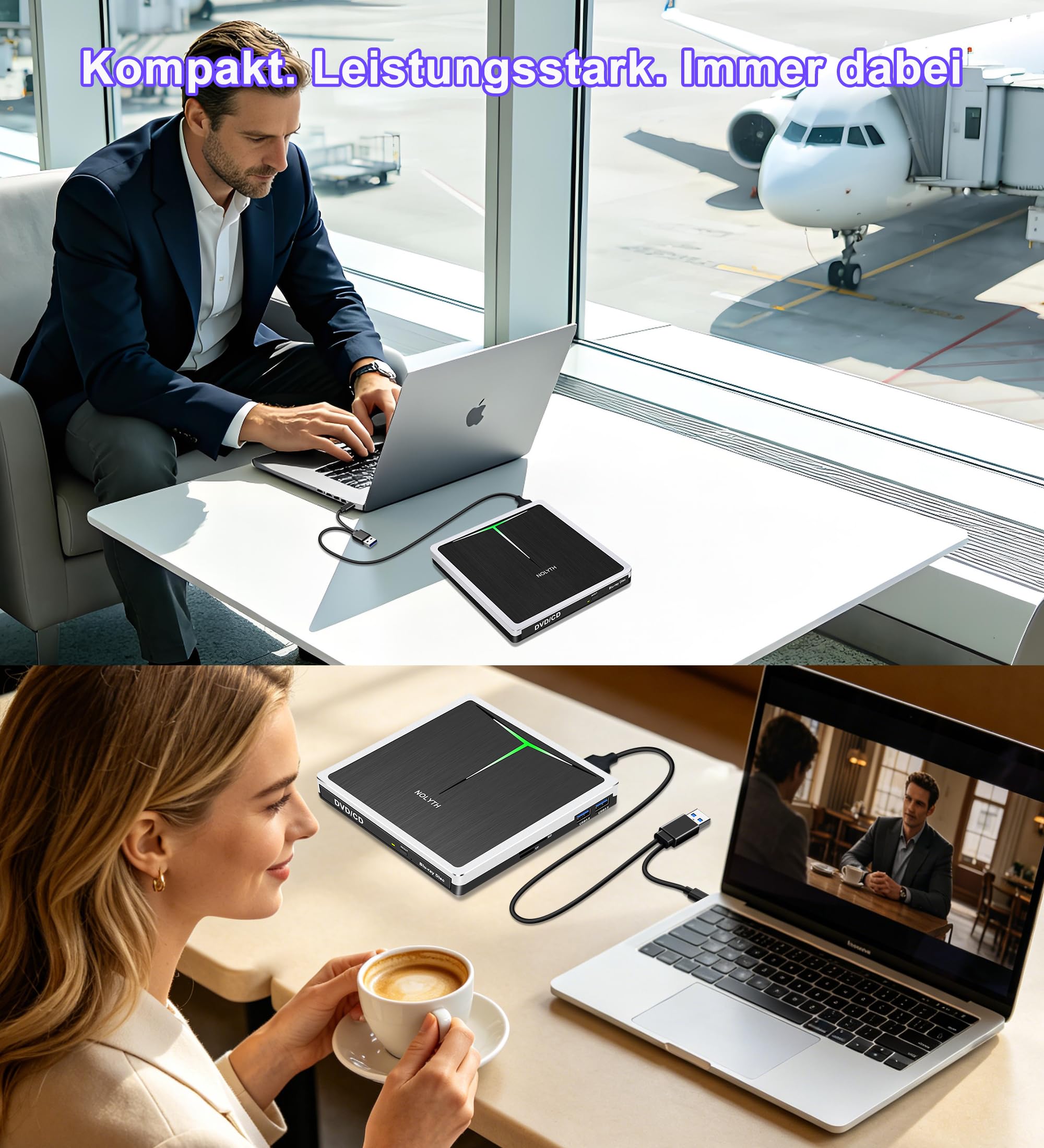 Unidad externa de Blu ray USB C, grabadora de Bluray externa USB 3.0 con ranura SD/TF/puertos USB/funda, portátil externo Blu-ray CD DVD para ordenador portátil, PC, Mac, Windows 11, MacBook