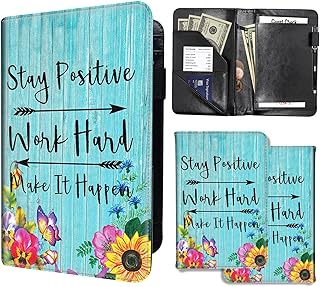 Server Books for Waitress,PU Leather Waiter Book Server Wallet with Zipper Pocket,Cute Waitress Book&Waitstaff Organizer with Money Pocket Fit Server Apron, Stay Postive Work Hard