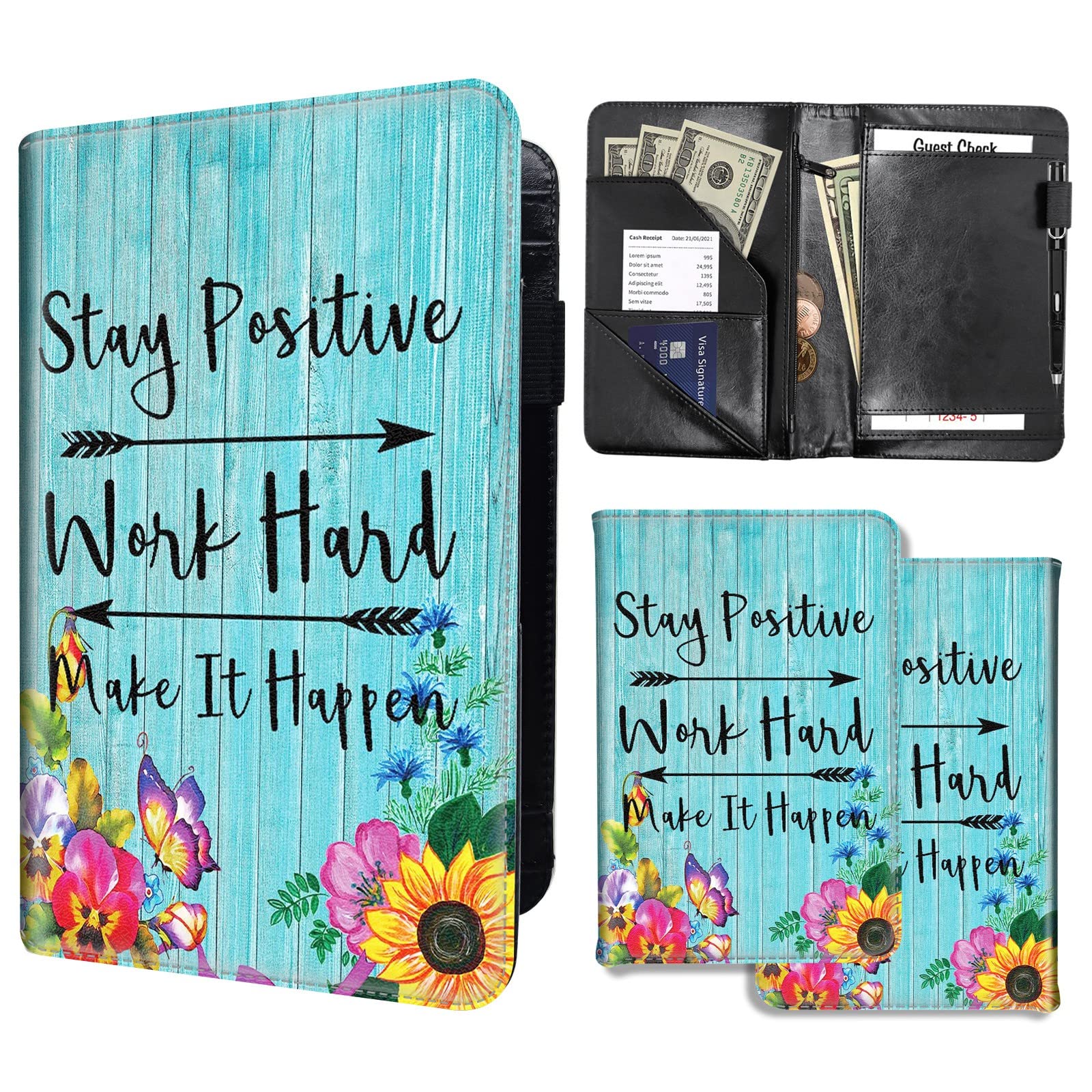 Server Books for Waitress,PU Leather Waiter Book Server Wallet with Zipper Pocket,Cute Waitress Book&Waitstaff Organizer with Money Pocket Fit Server