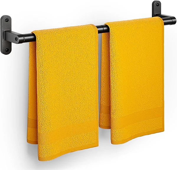 Powools Towel Rack for Bathroom - 24" Rustproof Towel Holder, Sturdy Towel Bar Wall Mounted, Space-Saving Towel Hanger, Bathroom Accessories, Home Decor, Apparment Essentials, Black