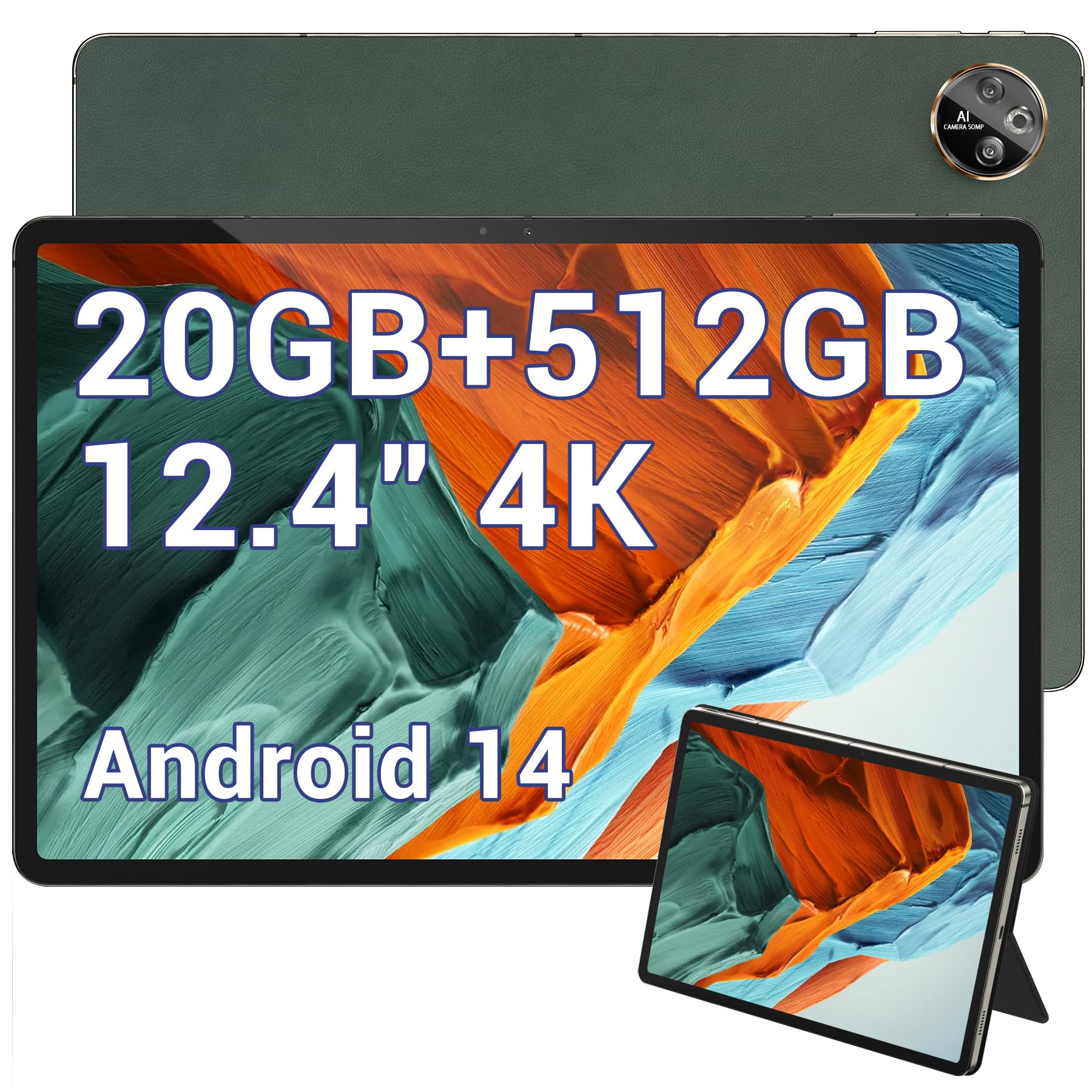 T30 Max Android 14 Tablette Tactile, 4K 12.4 Pouces Tablettes Gaming 20Go + 512Go/2To TF, 10800mAh/33W, 50MP+20MP, Helio G99 Octa Core, 2560 * 1600, Widevine L1, TUV/4G LTE/5G WiFi/OTG/GPS