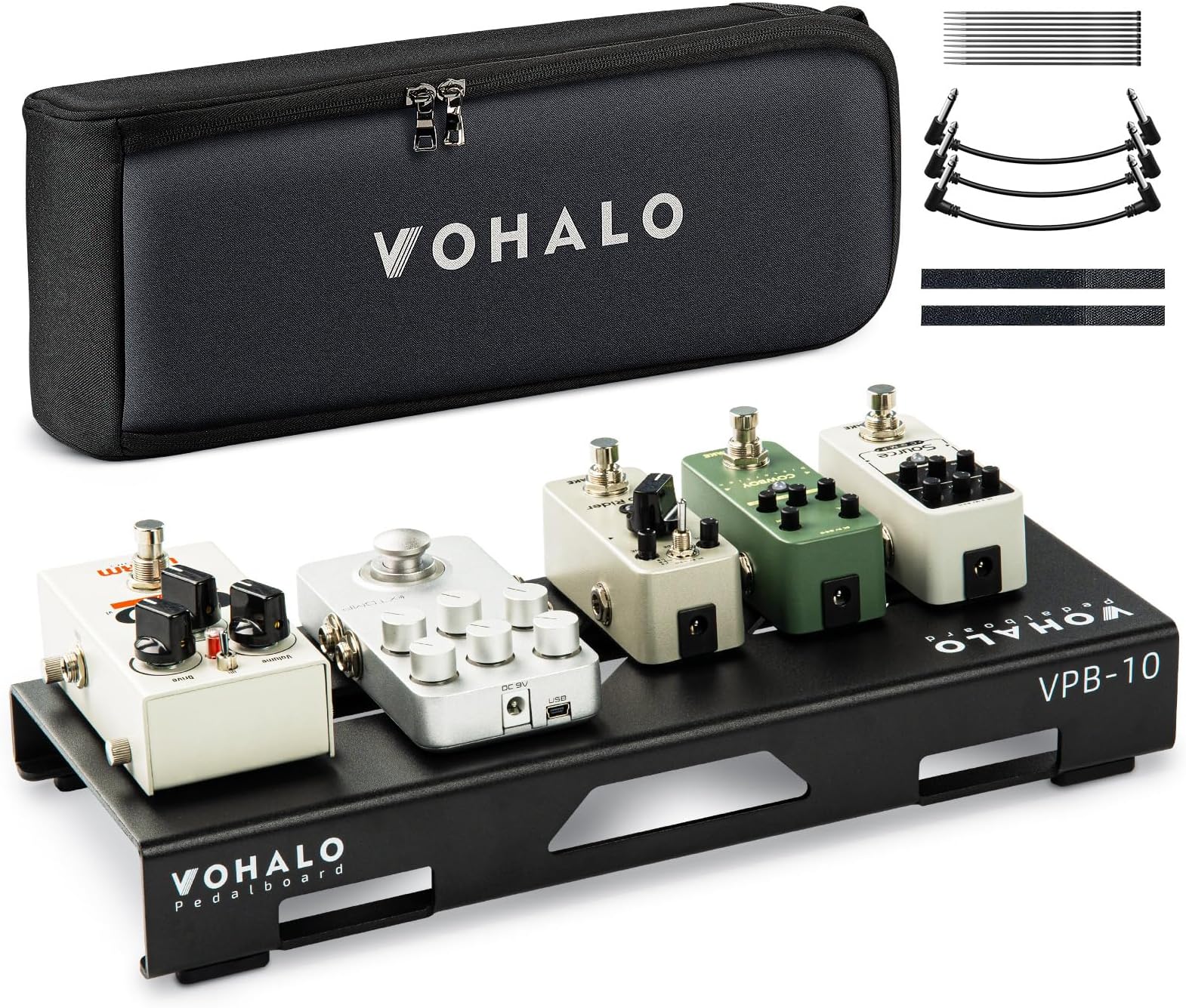 Guitar Pedal Board 14.10" x 5.50" x1.20" Aluminum Alloy Guitar Pedalboard with Carry Bag, Pedals Mountain Tape, Cable Tie and Patch Cables
