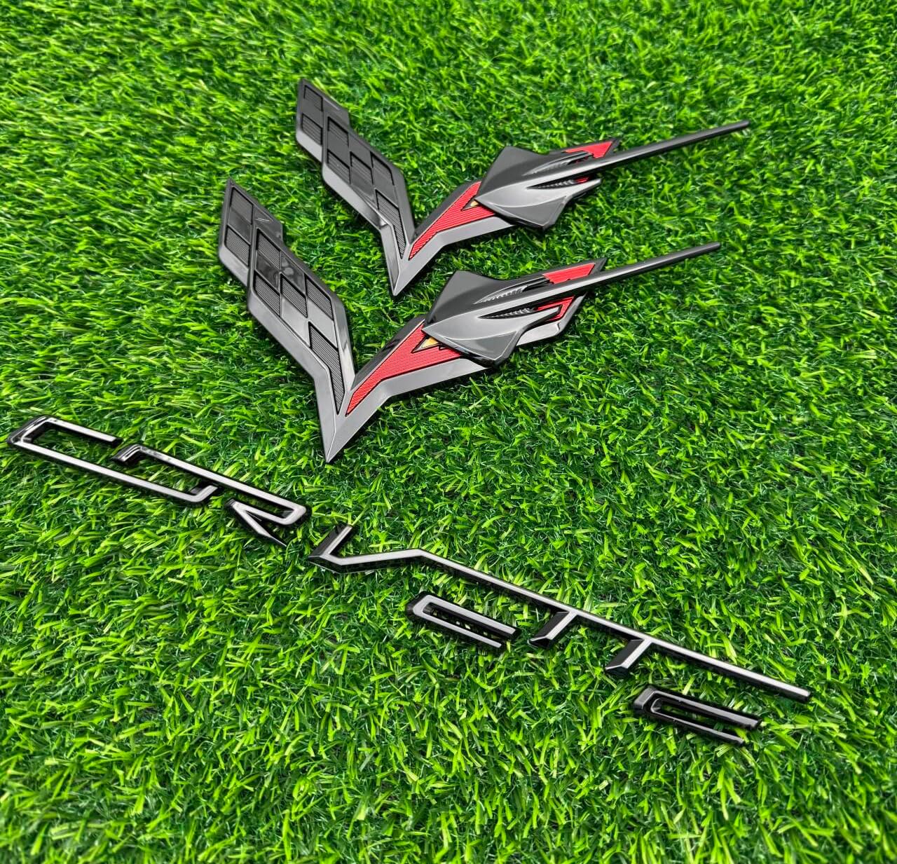5PC 14-19 C7 Front & Rear &Stingray Cross Flags Emblem 3D Badge Bumper Insert Letters Nameplate Sticker Decal Replacement for C7 Corvette (Black Red)