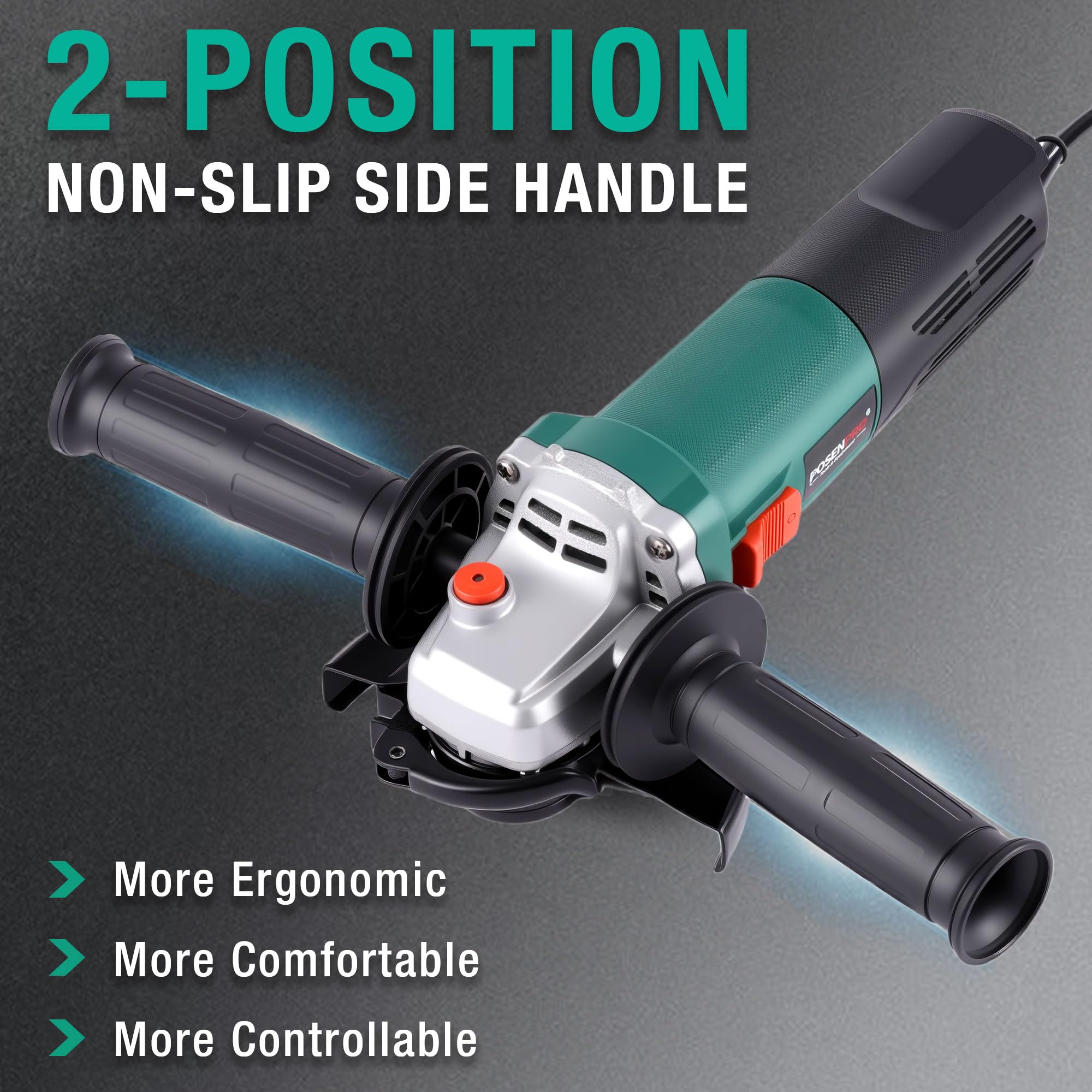 POSENPRO Professional Smerigliatrice Angolare 1200 W, Ø Disco: 125 mm, 3000-12.000 giri/min con 6 Velocità, con Bloccaggio Rapido, Filtro Antipolvere, per Smerigliare, Lucidare e Levigare