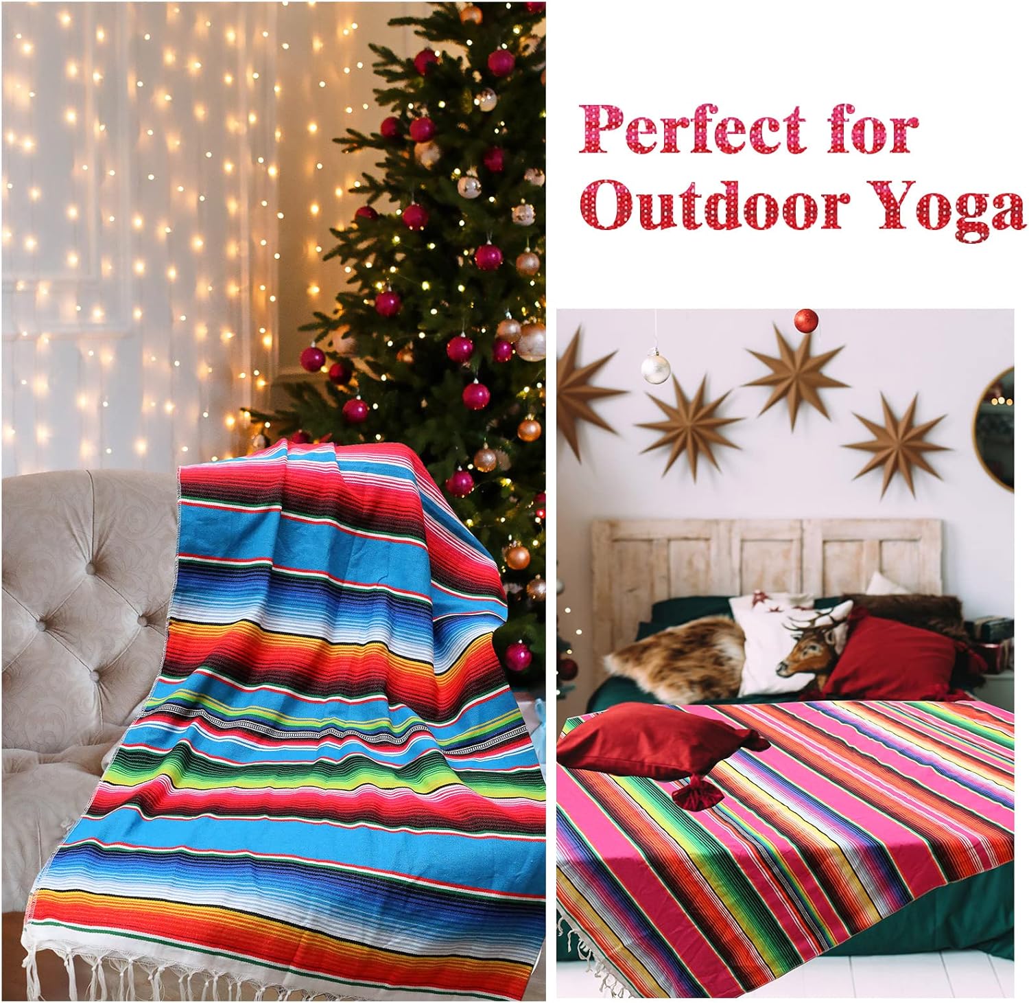 Tatuo 8 Pcs Large Mexican Blankets Bulk Authentic Mexican Serape Blanket Mexican Striped Throw Blanket Colorful Fiesta Beach Blanket Fringe Cotton Yoga Blanket for Home Office Outdoor Camping Picnic