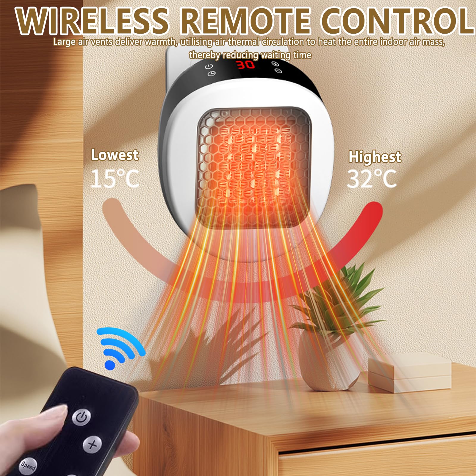 Riscaldatore Elettrico Da Parete Con Spina, Termostato E Timer Con Telecomando Per Soggiorno Camera Da Letto Ufficio Ceramica 400 W Bianco 87833992