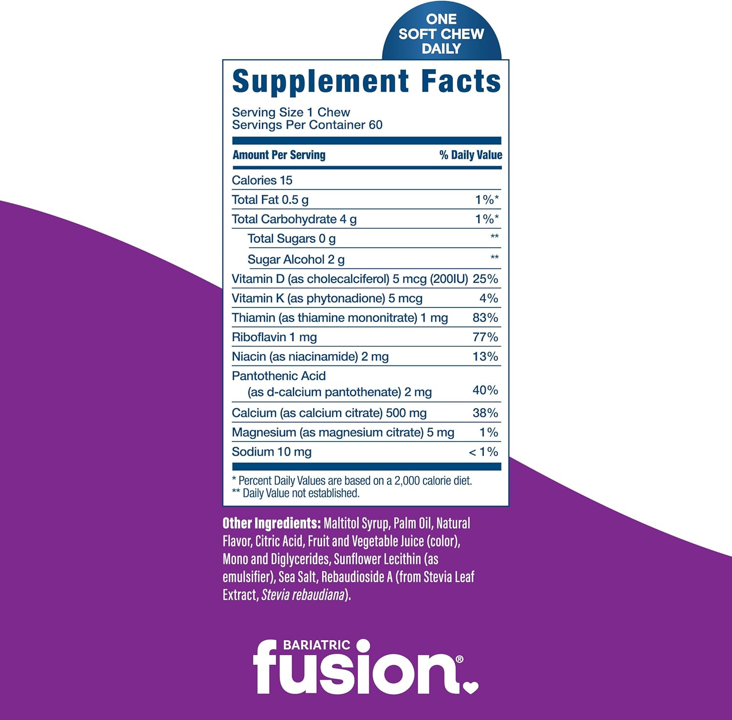 Bariatric Fusion Bariatric Calcium Supplement Chews | Calcium Citrate with Vitamin D3 Bariatric Vitamin | Sugar Free Chewable |500mg |Cranberry Grape | 60 Count