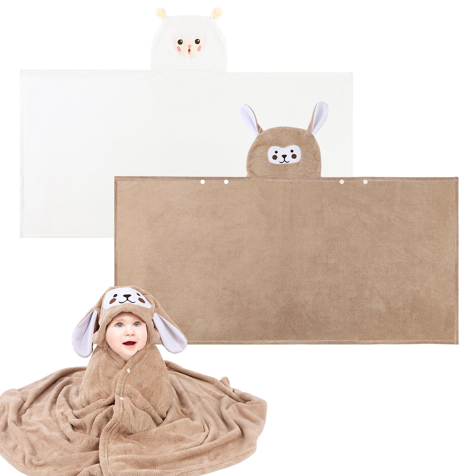 GSrenyu 2 Pcs Hooded Baby Towel Set, Ultra Soft Baby Towels Newborn with Hood, Toddler Bath Towel