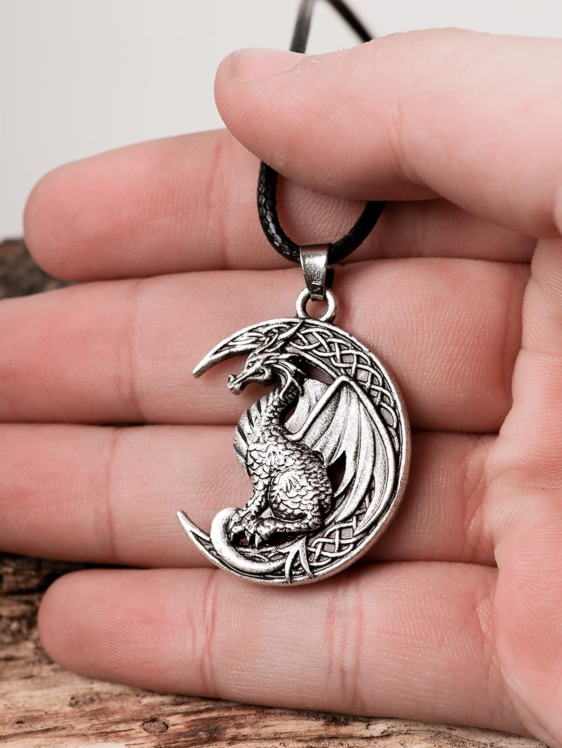 HAQUIL Dragon Necklace, Antique Medieval Dragon Pendant, Faux Leather Cord, Jewelry Gift for Men and Women - Image 4