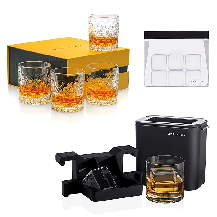 Buy BERLINZO Premium Clear Ice Cube Maker Mold And Whiskey Glasses In