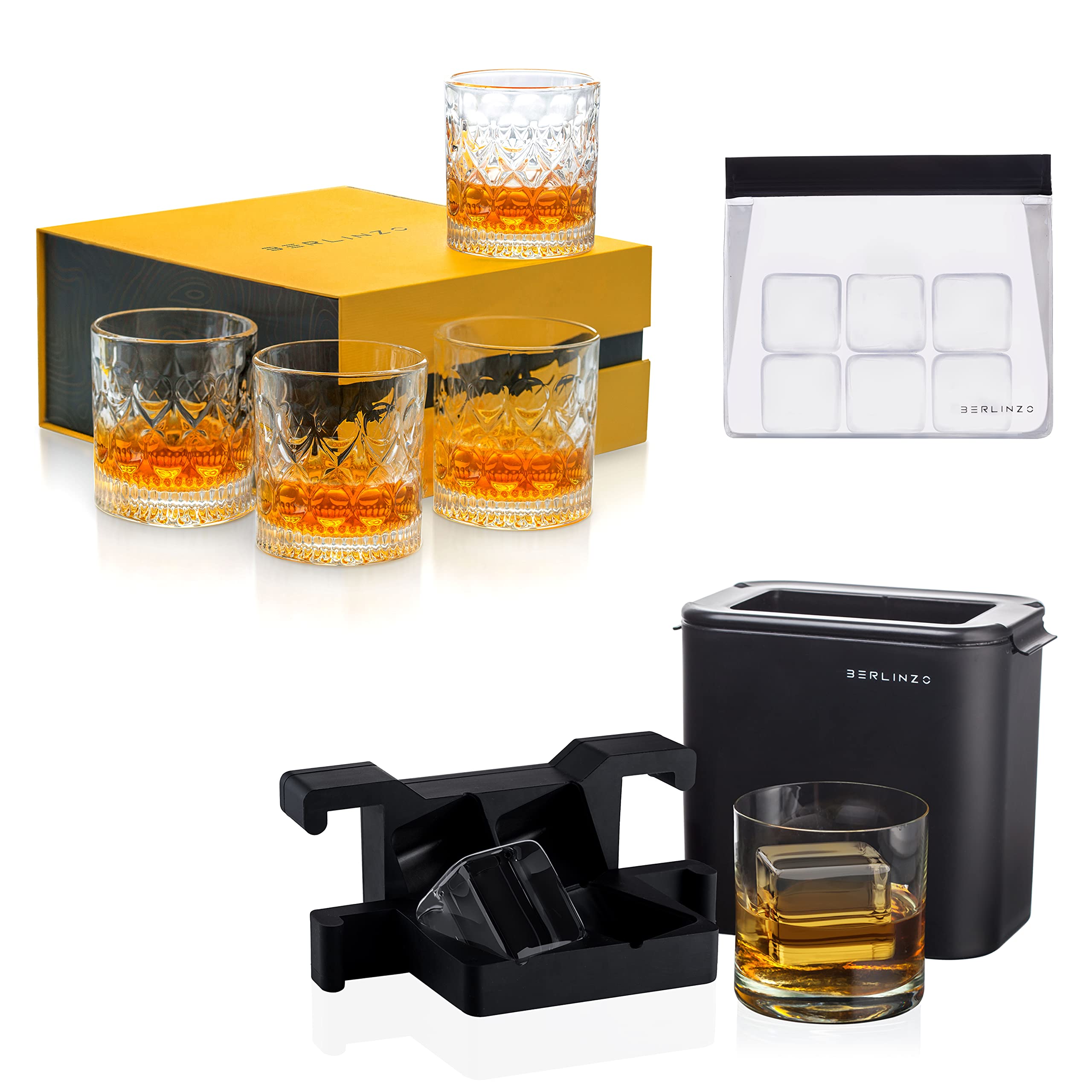 Buy BERLINZO Premium Clear Ice Cube Maker Mold And Whiskey Glasses In