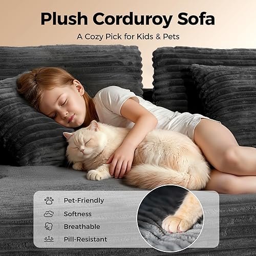 Miniatura 9 de Sofá modular Cloud de 108 pulgadas, moderno sofá modular con asiento profundo, sofás de pana sin hueso con diván, sofá en forma de L para sala de