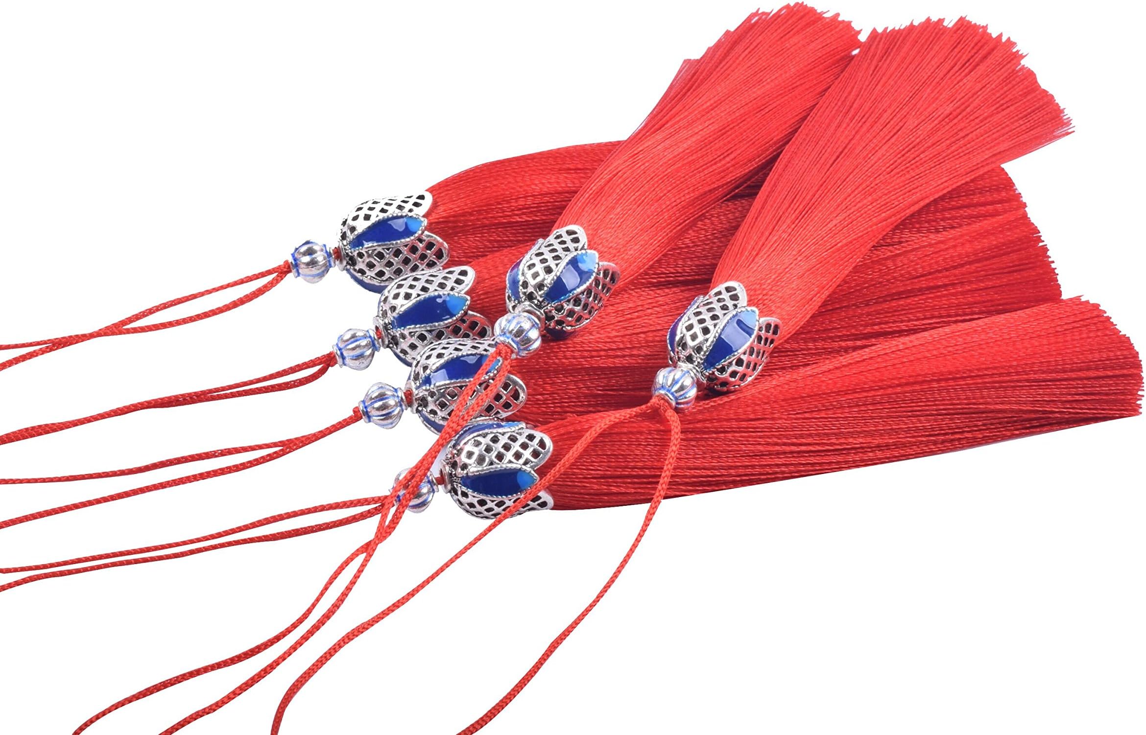 KONMAY 10PCS 8.5cm(3.4'') Craft Tassels with Hollowed Antique Silver Caps and Hanging Loops for Jewelry Making, Crafts Designs, Decorations