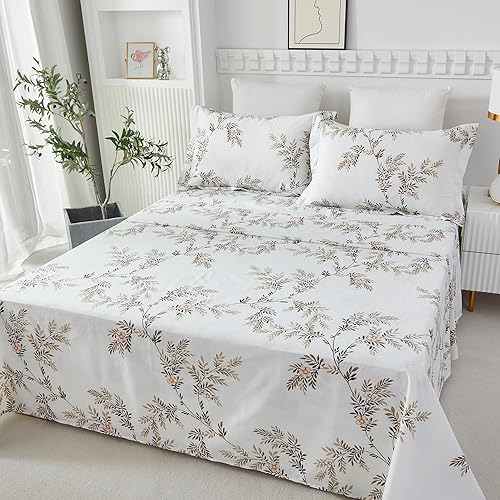 Miniatura 10 de Helthep Juego de sábanas florales TwinXL, juego de sábanas de algodón egipcio ultrasuave y transpirable con sábana bajera de bolsillo profundo,