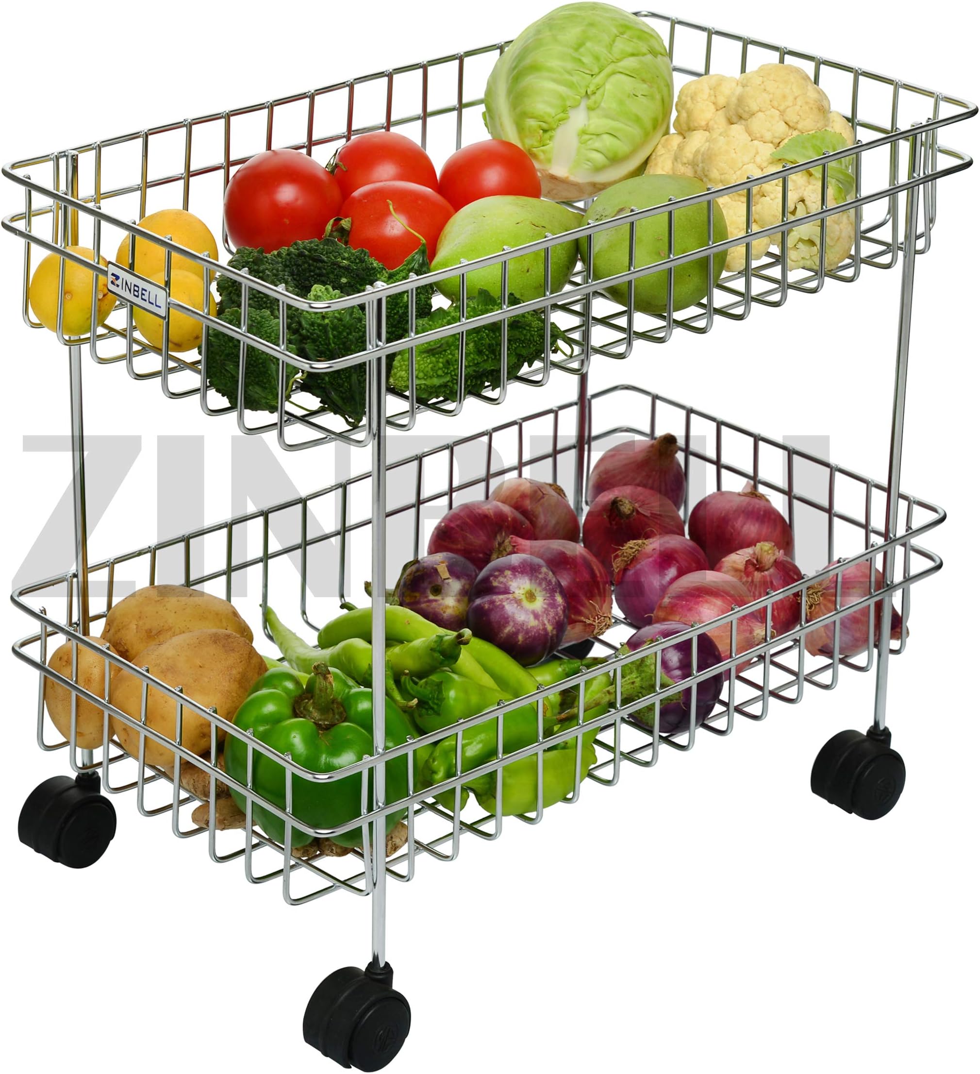 2 Layer Multipurpose Stainless Steel Portable Storage Rack Wro-lavi Kitchen Vegetable Trolley with Wheels for Kitchen Storage, ?Floor Mount, ?Tiered Shelf