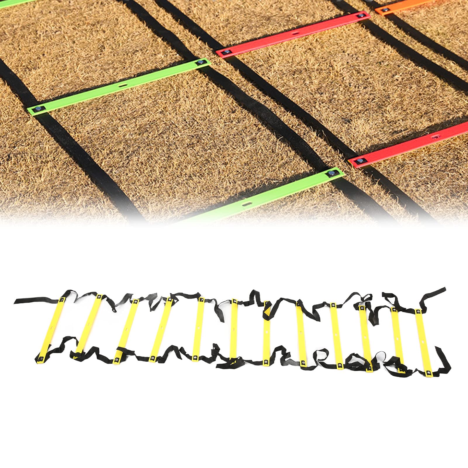 Competitive Sports Ladder Football Speed Rope for Training 6M 12RungYellow Athletic Supplies (Yellow)