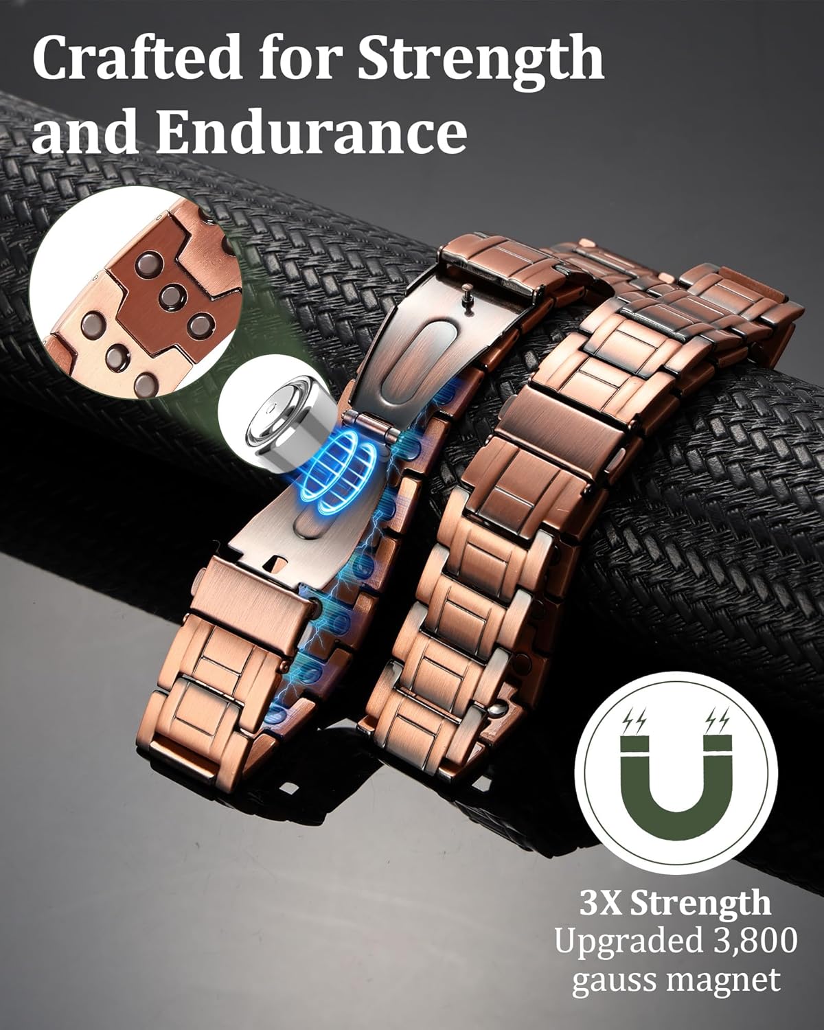Copper Bracelet for Men, 3X Strength 99.99% Pure Copper Bracelet Magnetic Jewelry with Powerful Magnets, Adjustable with Sizing Tool and Gift Box - Image 6