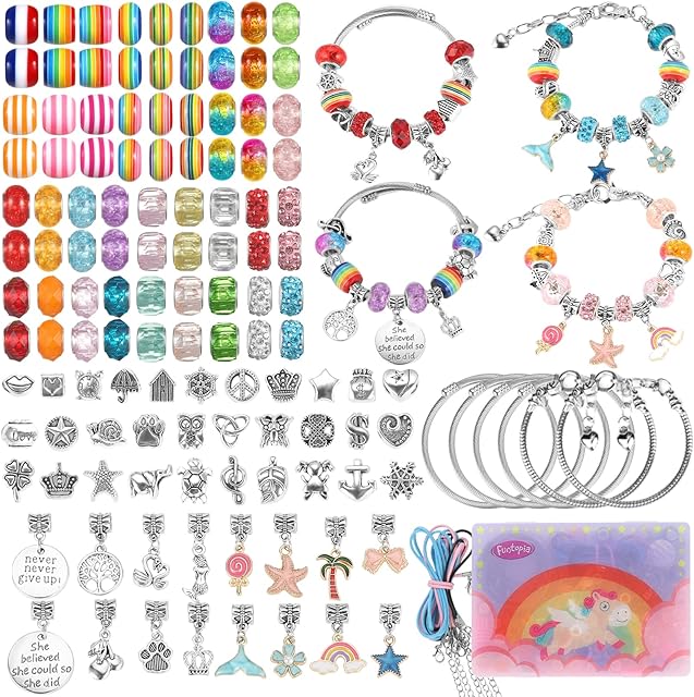 131 Pcs Charm Bracelet Making Kit, Funtopia Jewelry Making Kit Bead Bracelet Making Kit, DIY Craft Gifts for Teen Girls 6-12 Years Old Christmas Girls Teen Kids