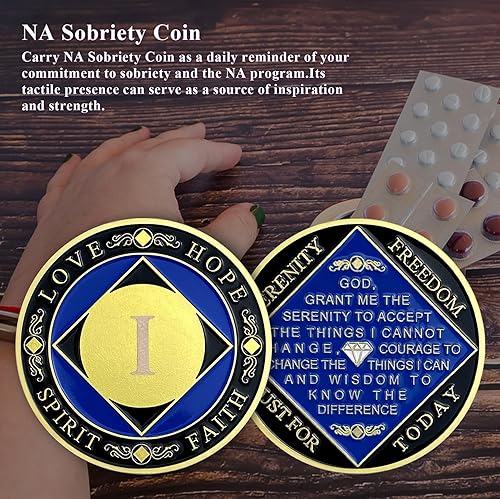 Miniatura 5 de Moneda de sobriedad NA de 1 año  Fichas y medallones de recuperación de sobriedad NA - Amor, esperanza, espíritu, ficha de recuperación de fe