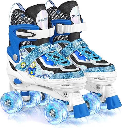 Patines de ruedas para niños y niñas de 4 tamaños ajustables con ruedas iluminadas para niños, adolescentes, principiantes y avanzados, interiores y Patines de ruedas para niños y niñas de 4 tamaños ajustables con ruedas iluminadas para niños, adolescentes, principiantes y avanzados, interiores y