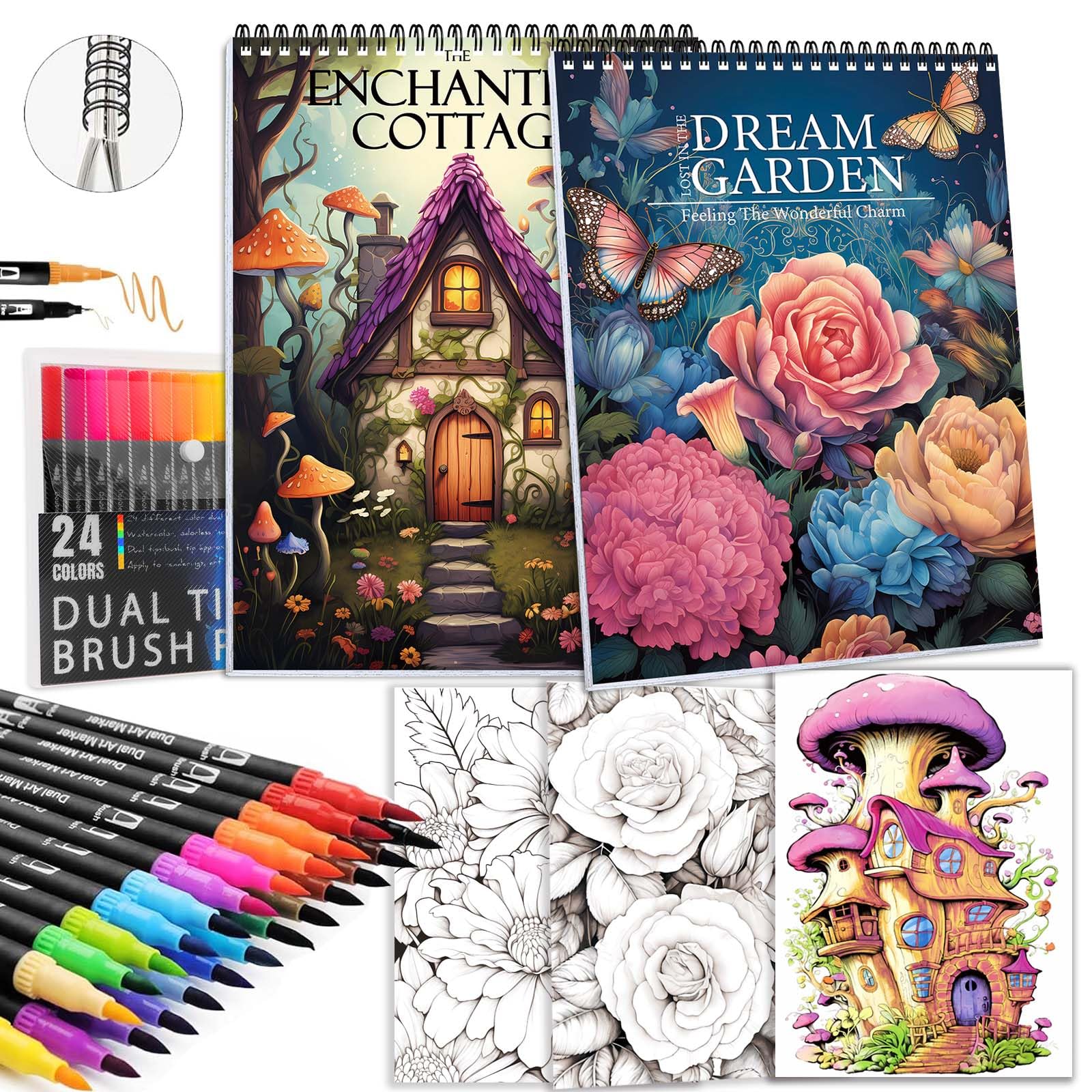 Adult Coloring Book for Women - Spiral Bound with 24 Markers