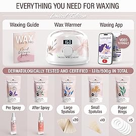 Tress Wellness Waxing Kit for Sensitive Skin, Safe for Face & Skin, Prep & Aftercare Spray, Easy to Use, At-Home Kit for Face, Bikini, Brazilian & Full Body - Digital Display, Watercolor White
