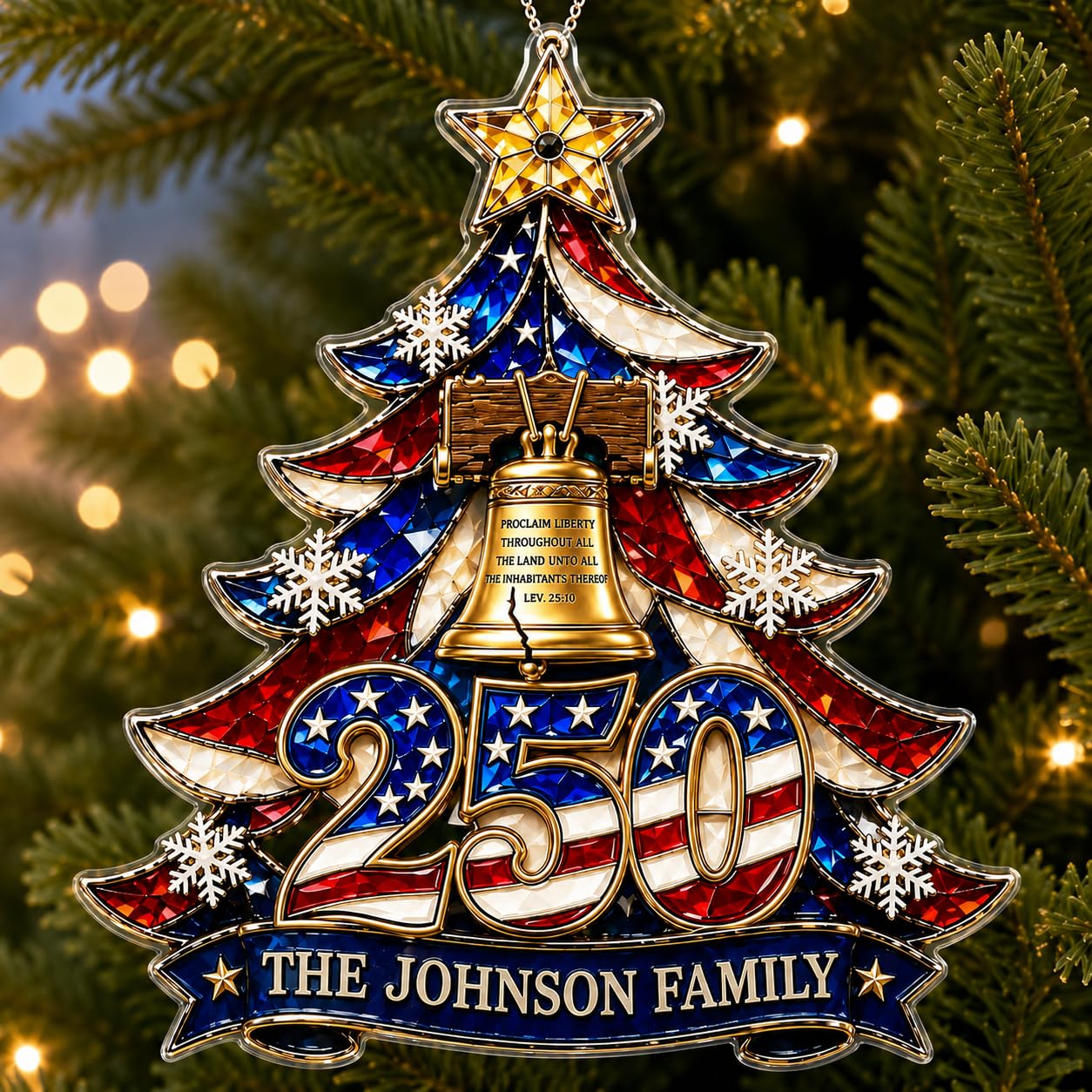 [Made in USA] Fastpeace Personalized 250th Anniversary USA Christmas Ornaments - Custom Liberty Bell Family Name 250 Years American Anniversary Ornament - Acrylic Flat Decor 1776-2026