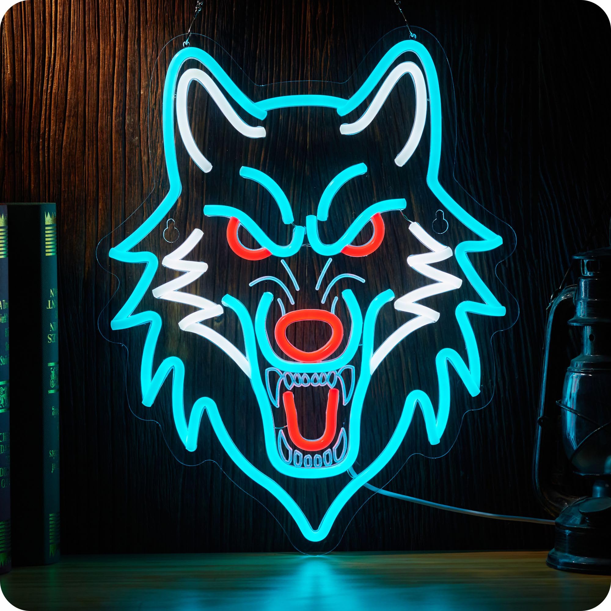Wolf Neon Sign Wolf LED Light USB Powered Dimmeable Animal Wall Decor Christmas Birthday Gifts for Boys Men Bedroom Living Room Man Cave Home Decoration (Blue Wolf)