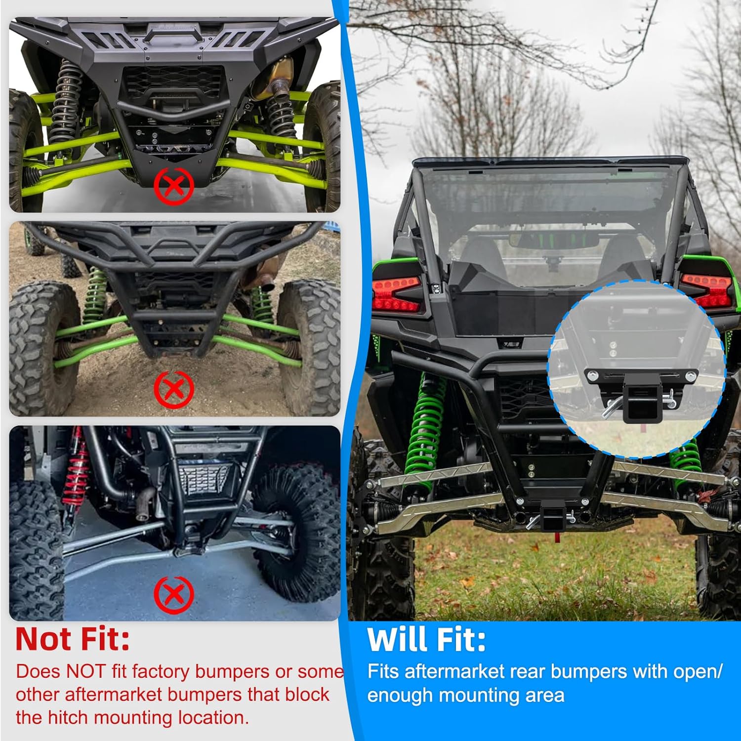 JERBOR 2-Inch Rear Hitch Receiver for Kawasaki Teryx KRX 1000 (2020+) & Teryx KRX4 1000 (2023+)，Black Powder-Coated Heavy-Duty Steel Tow Hitch​