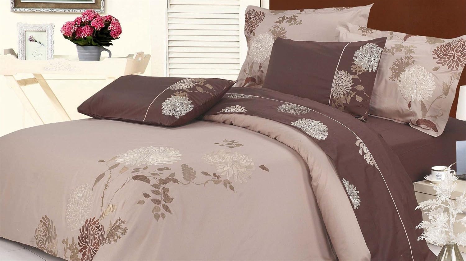 7 Piece Duvet Cover and Sheet Set in Chrysanthemum Size Queen Home & Kitchen